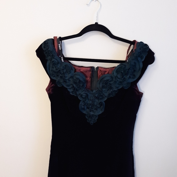 Dark Green Velvet Cocktail Dress Vintage 90's Y2K - Picture 13 of 15